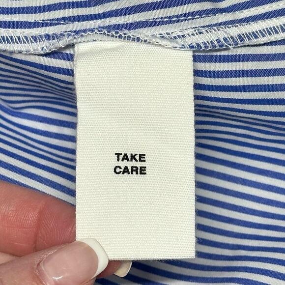 NWOT | Avec Les Filles | Stripe Button-Down Ruffle Top | Blue/White | Small - Picture 7 of 11